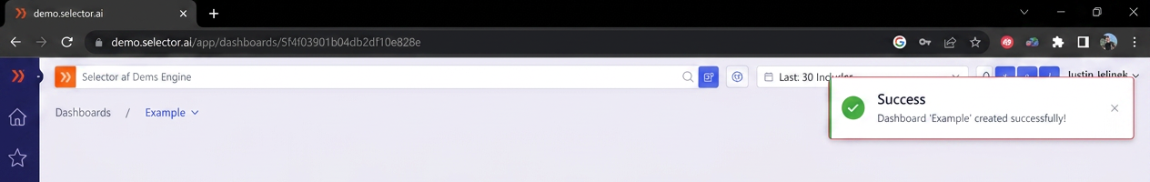 Selector Add New Dashboard Success