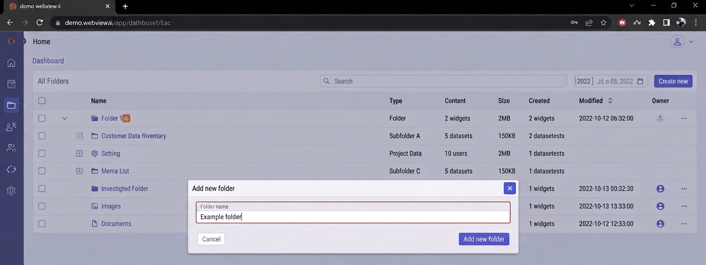 Selector Add New Dashboard Folder Name