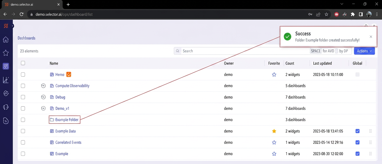 Selector Add New Dashboard Name List