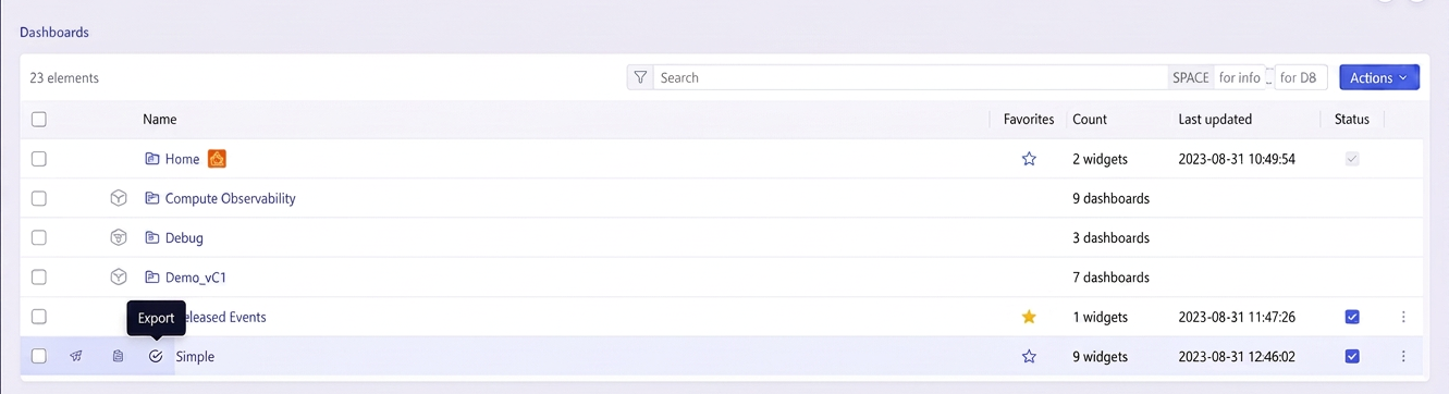 Selector Dashboard Export