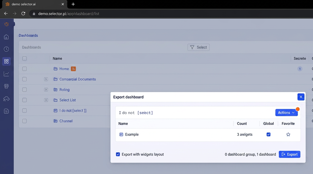 Selector Dashboard Export CSV