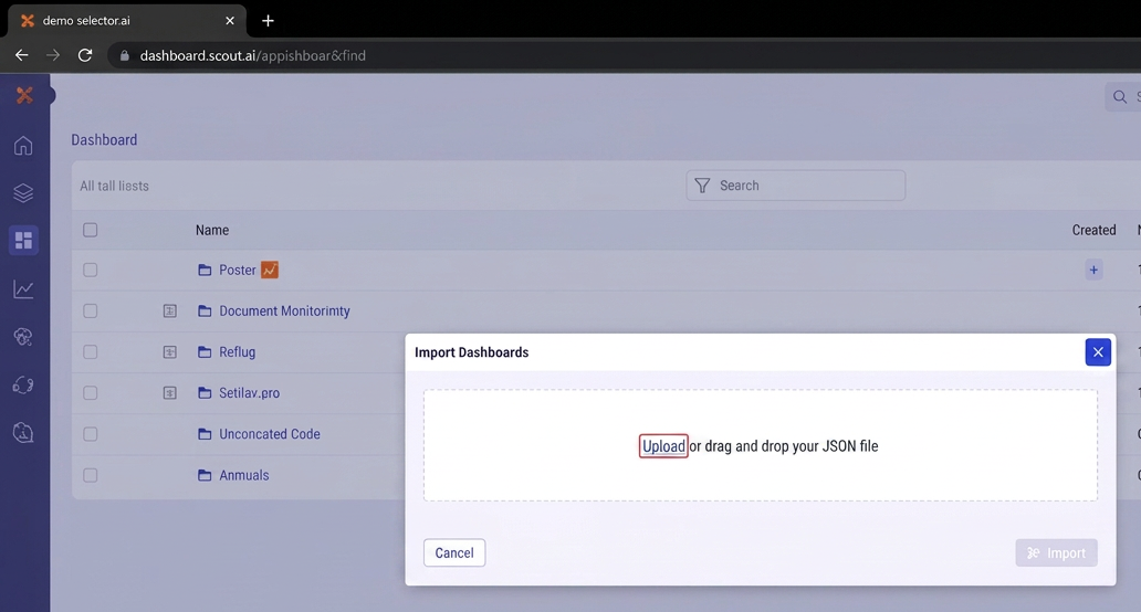 Selector Dashboard Import from JSON 2