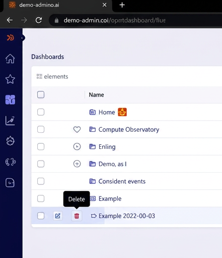 Selector Dashboard Delete Dashboard