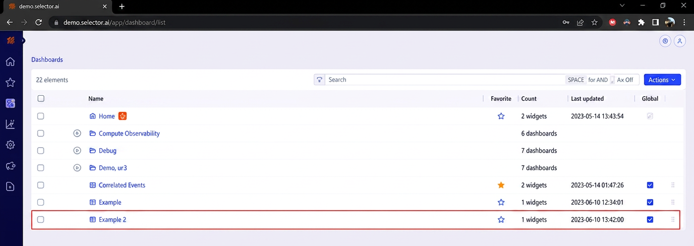 Selector Dashboard Duplicate Menu