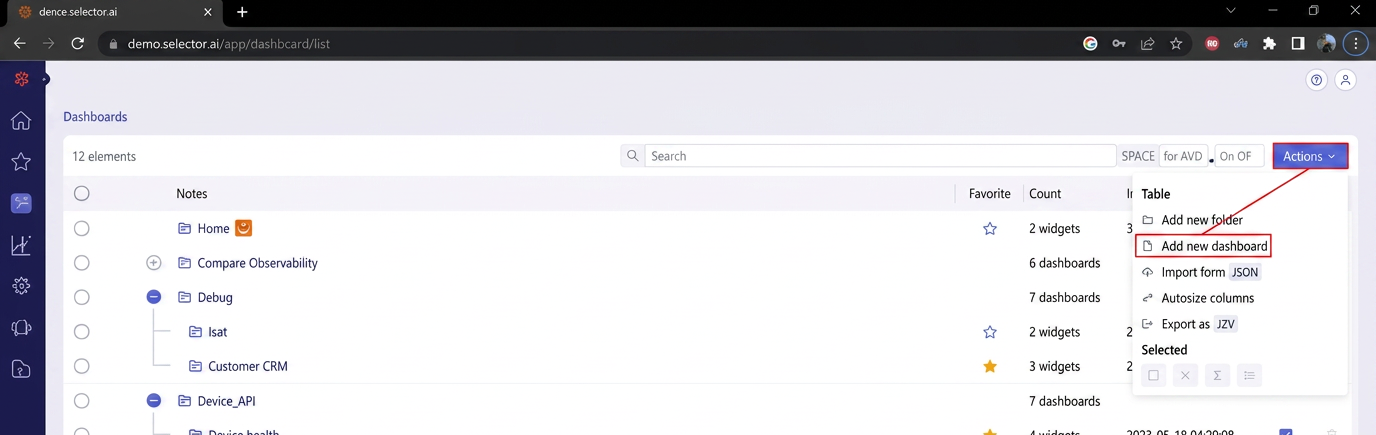 Selector Add New Dashboard Step 2