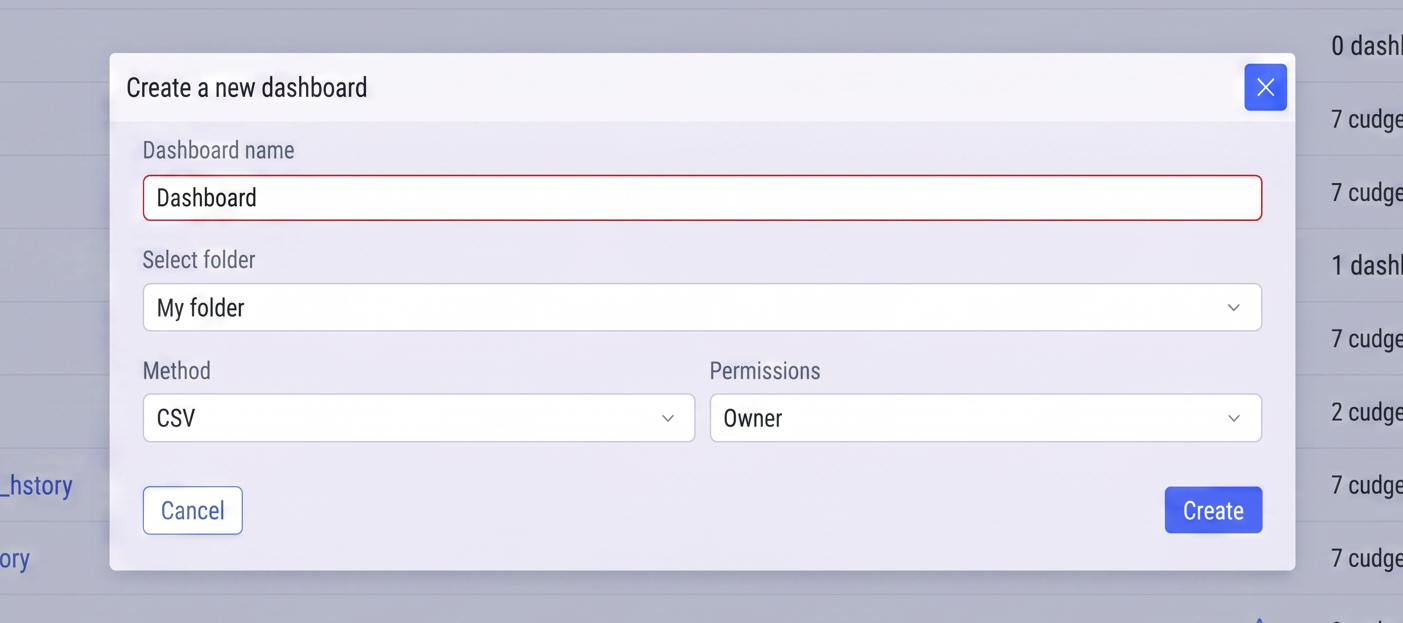 Selector Add New Dashboard Name