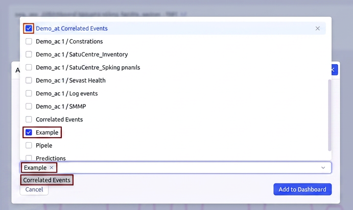 Selecting Dashboard for Widget