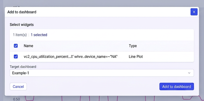 Selecting Dashboard Dialog Box