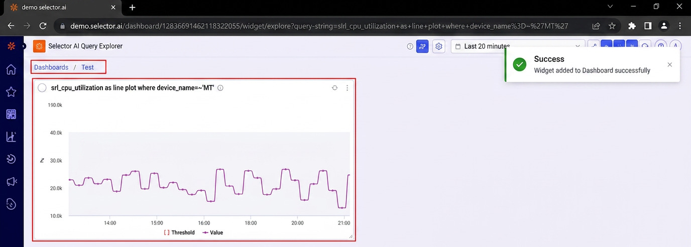 Selecting Dashboard Success